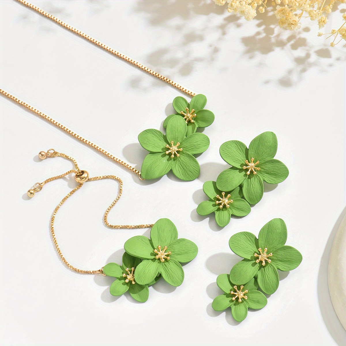Women's Summer 3pcs Flower Collar Necklace & Earrings Set